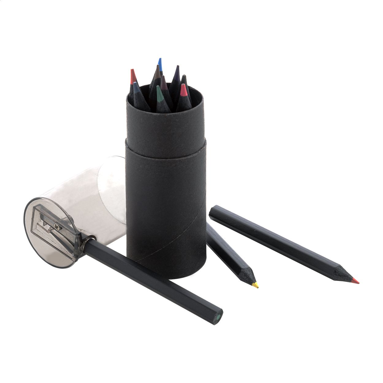 Set 12 Pastelli in Legno Nero con Temperino - Astuccio Black Elegant