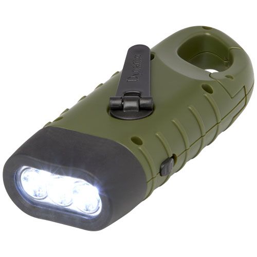 Torcia a dinamo solare con moschettone in plastica riciclata Helios - 104575