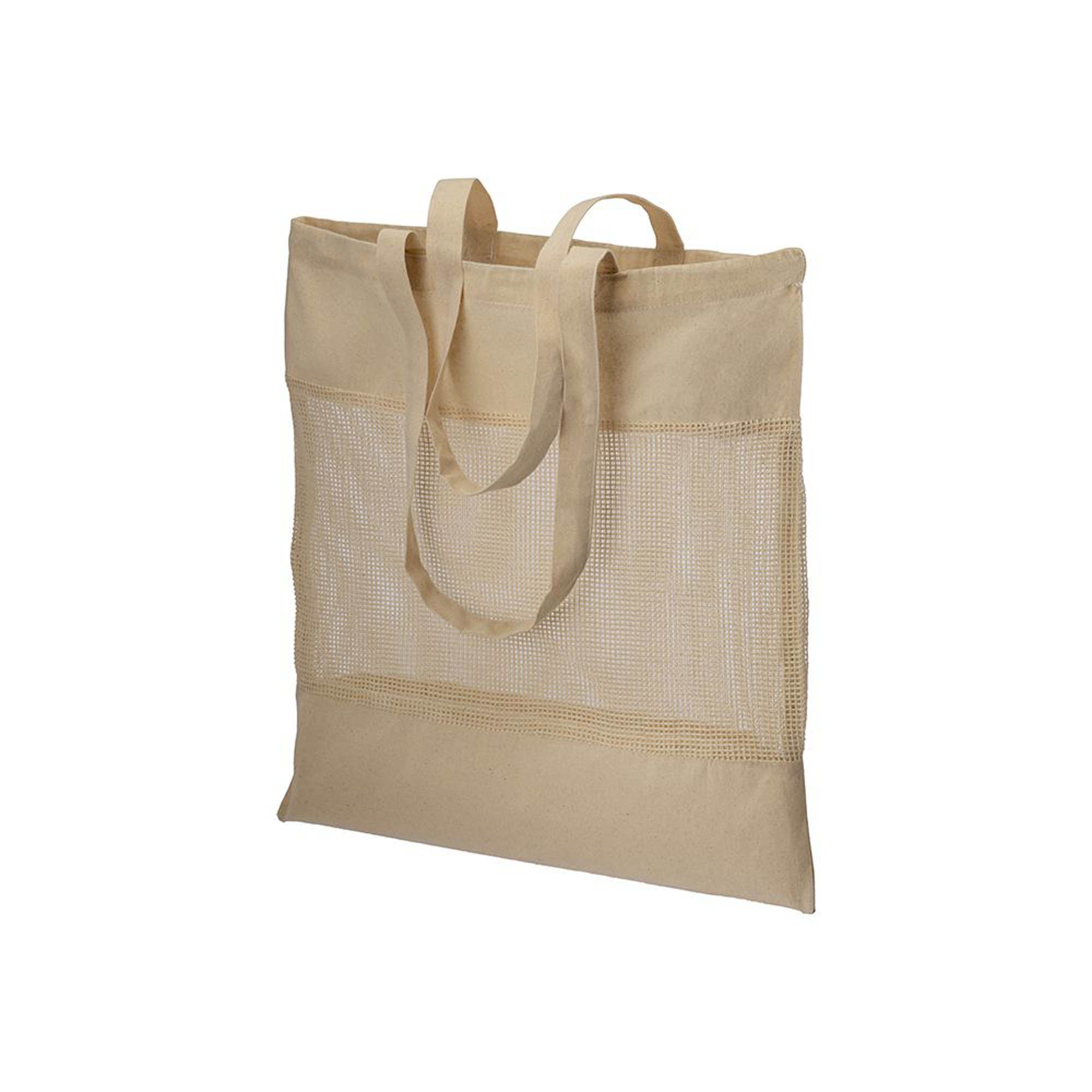 Shopper in cotone naturale da 135 g/m2 con rete, manici lunghi - 22134