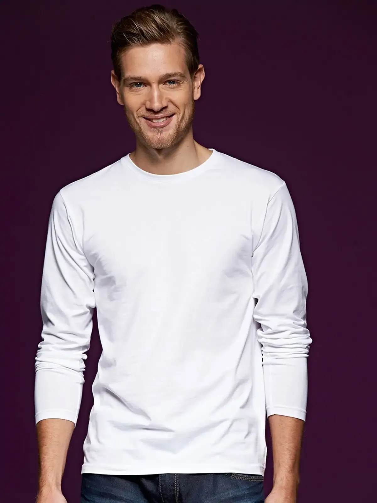 T Shirt aderente con elastan a maniche lunghe e scollo rotondo - James & Nicholson - JN056