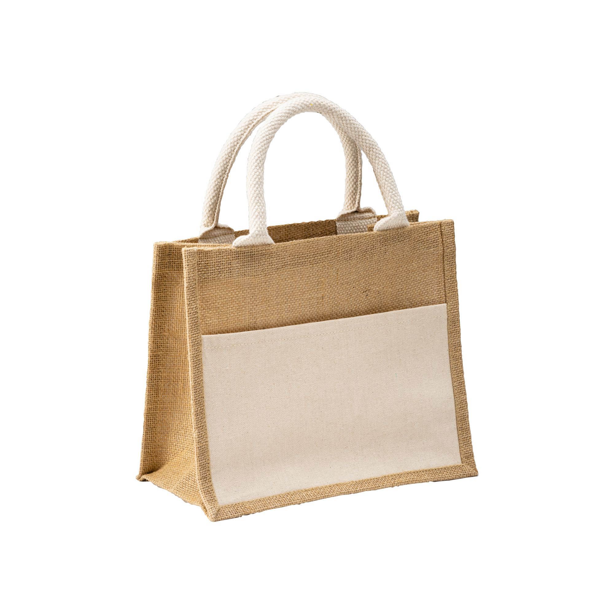 Mini borsa in juta con tasca e manici in cotone - 24105