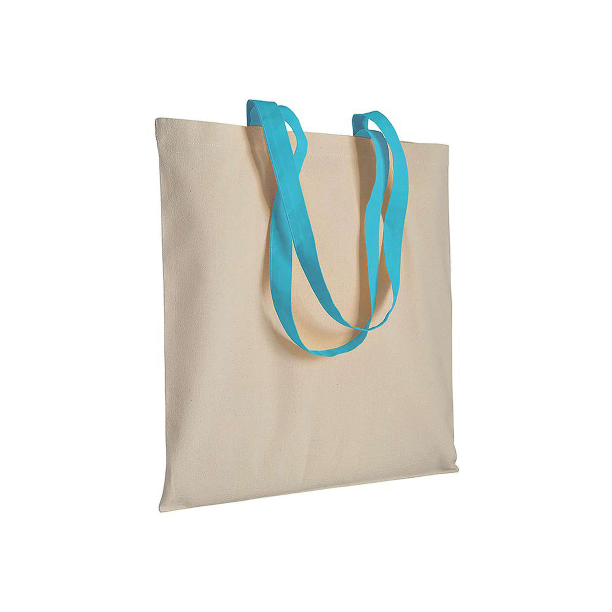 Shopper in cotone naturale 220 g/m2, manici lunghi colorati - 17106