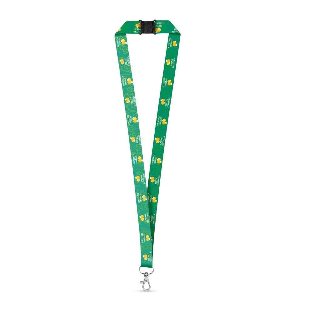 DOVER. SET Lanyard SUBLIMATION Long II (20 mm) in poliestere riciclato (100% rPET) con moschettone a leva da 20 mm e chiusura di sicurezza - 94973