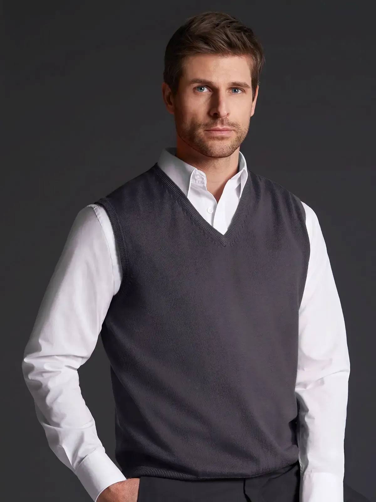 Maglione gilet classico da uomo con scollo a v - James & Nicholson - JN657