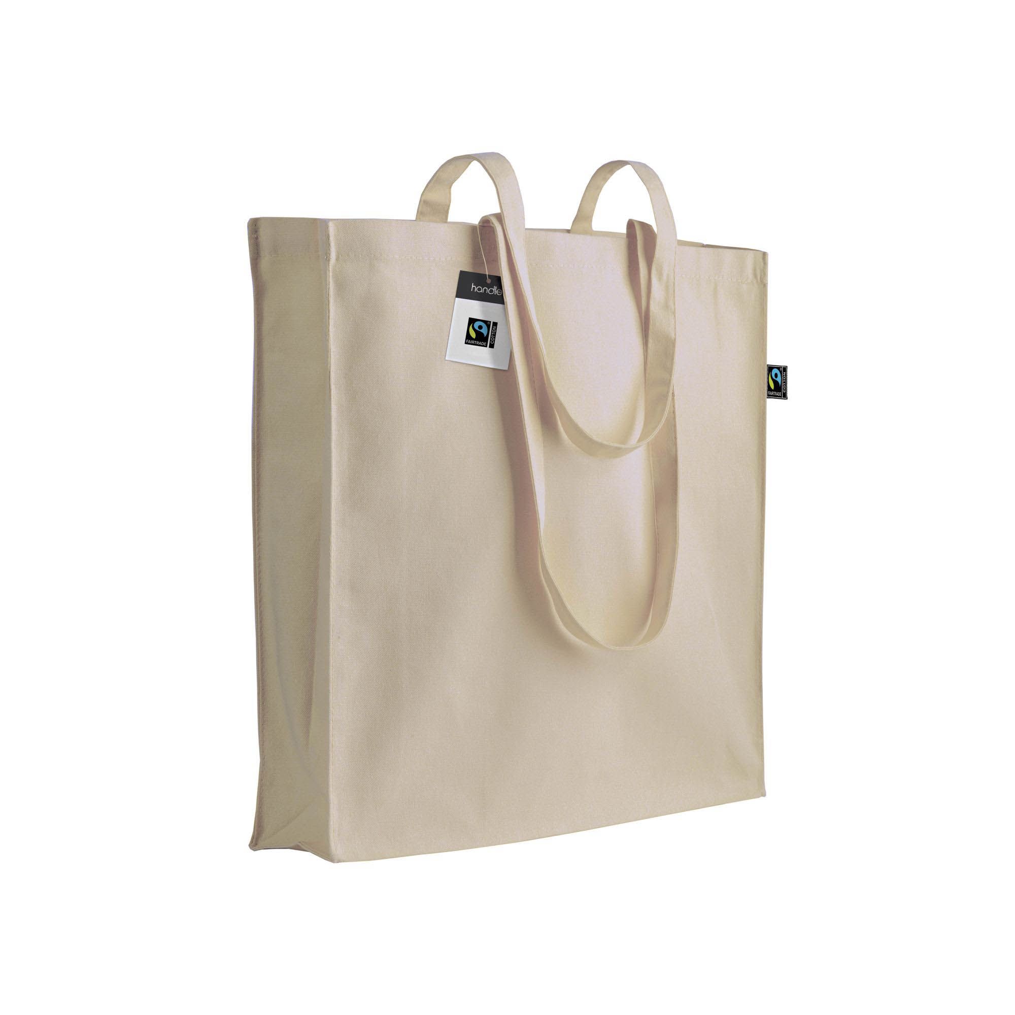 Shopper certificata Fairtrade® in cotone 140g/m2, manici lunghi e soffietto - 22102