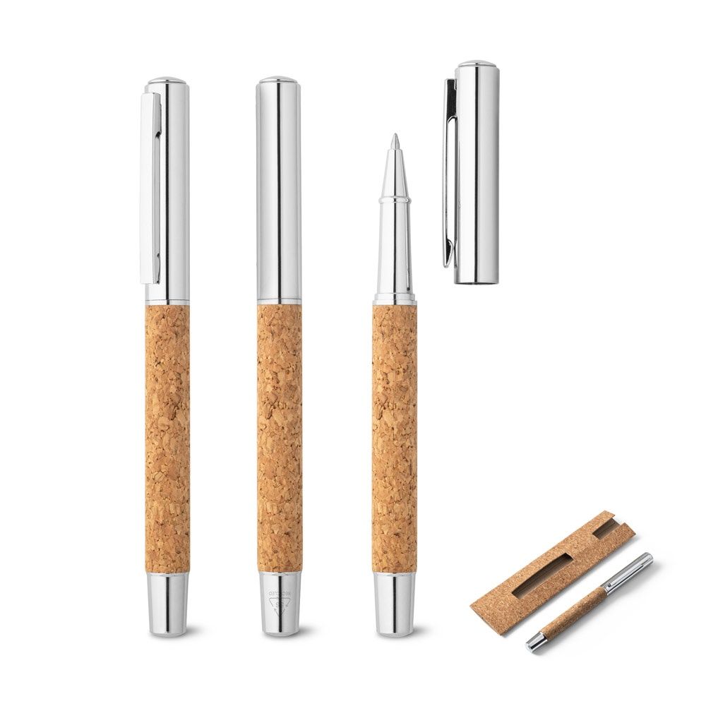 ANDREW. Roller con corpo in acciaio inox (90% rSS) e sughero, con clip - 91783