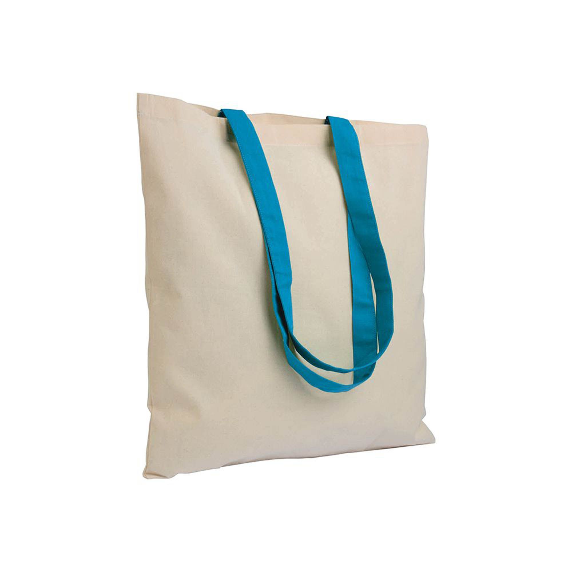 Shopper in cotone naturale 135 g/m2, manici lunghi colorati - 16122