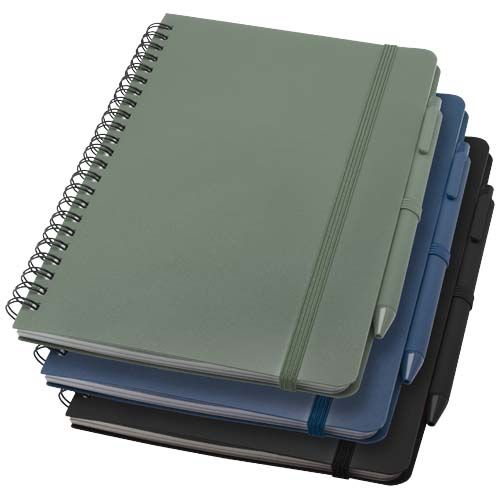 Blocco note formato A5 con copertina rigida in plastica recuperata in prossimità degli oceani e penna a sfera Thalaasa (inchiostro nero) - 107901