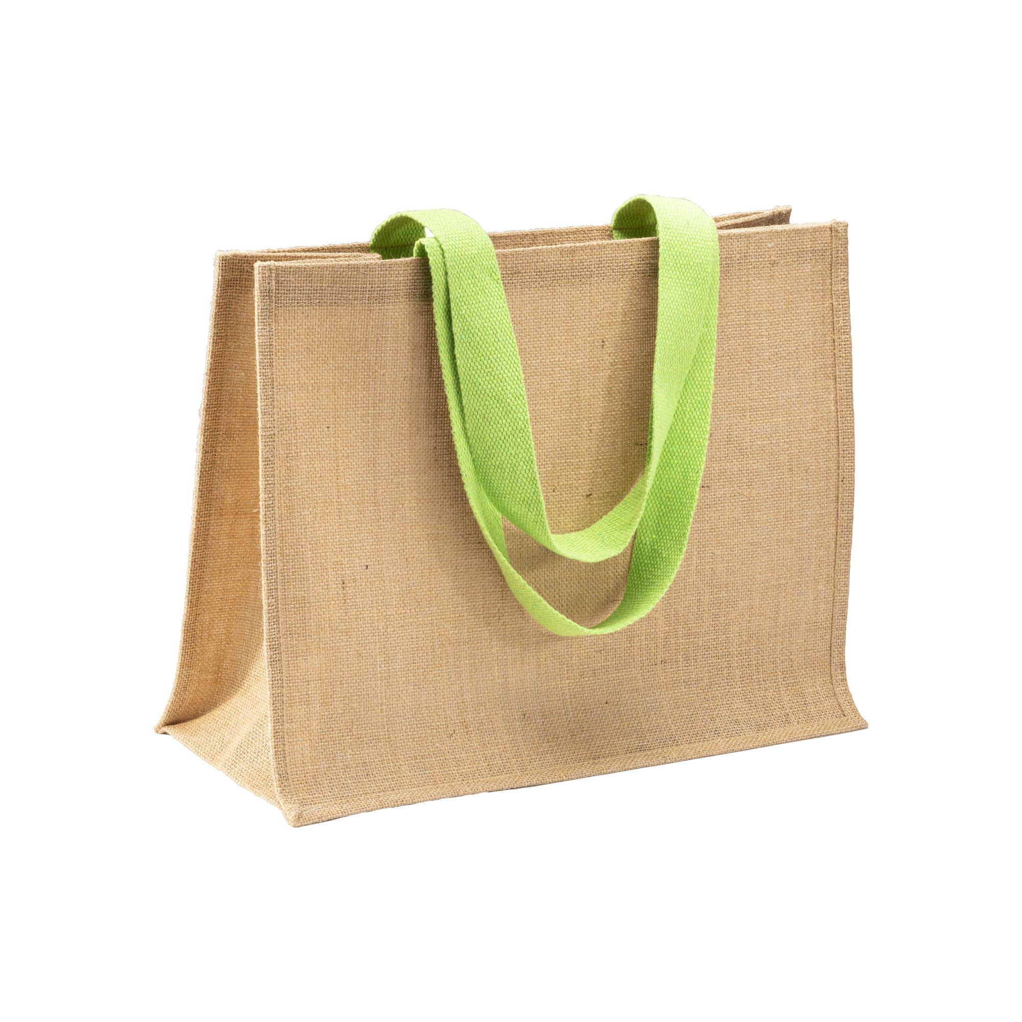 Borsa in juta, manici lunghi colorati e soffietto - 24104