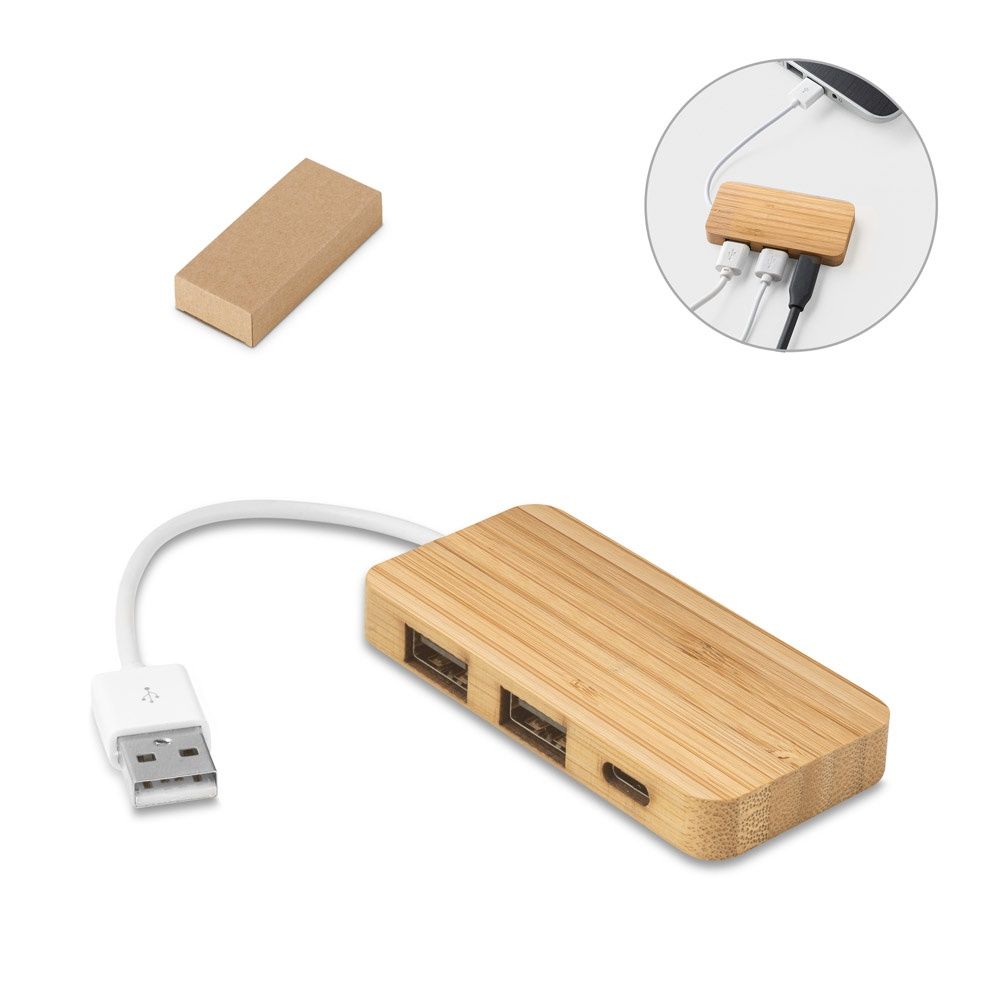 MOSER. HUB con 2 porte USB-A e 1 USB-C in bambù - 97127