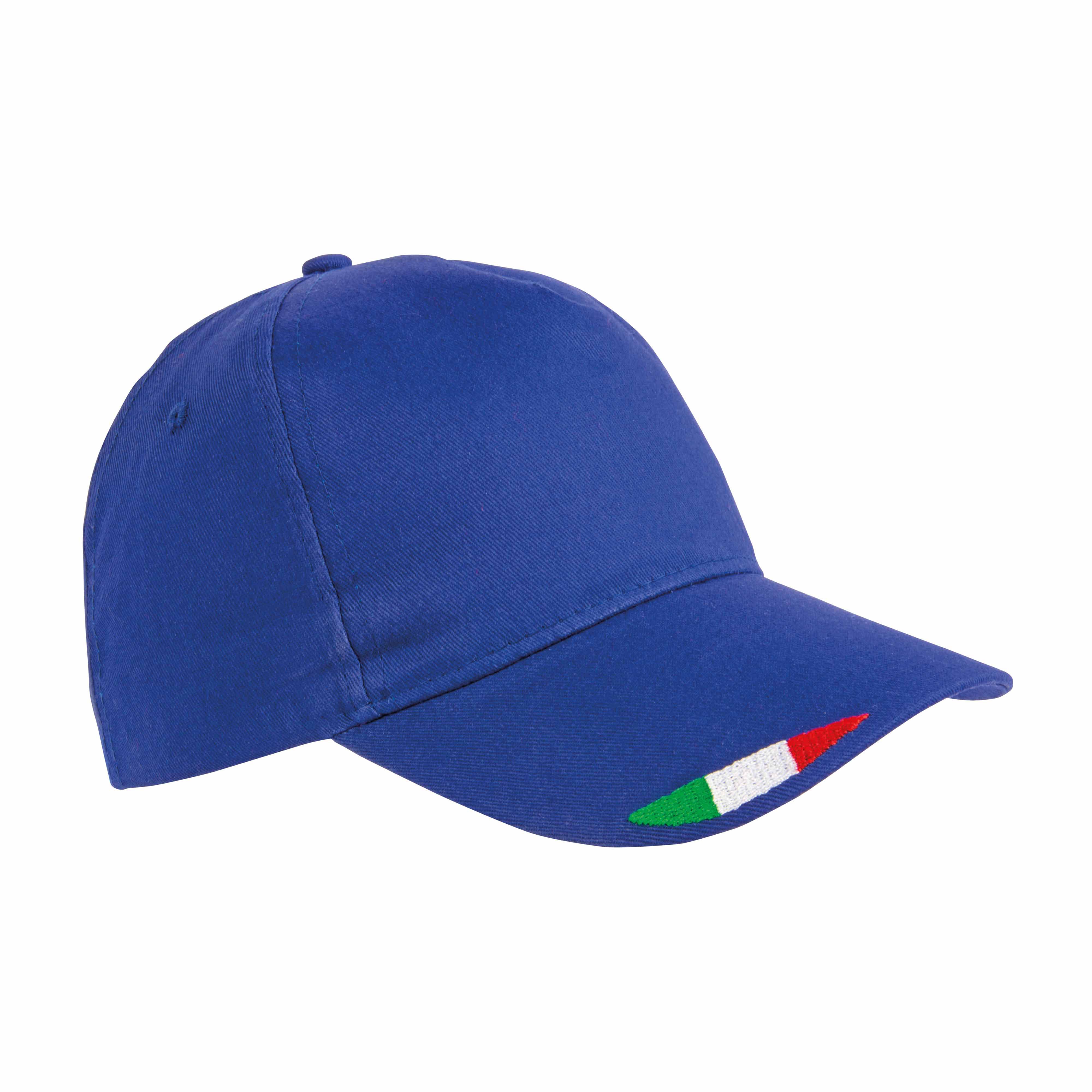 Cappellino in cotone, 5 pannelli con ricamo tricolore - 20303