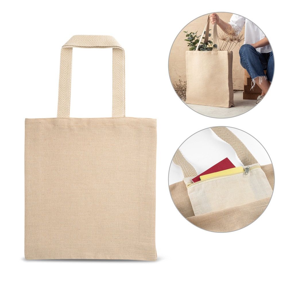 PADOVA. Borsa in juco (275 g/m²) con tasca interna 100% cotone (120 g/m²) - 92937