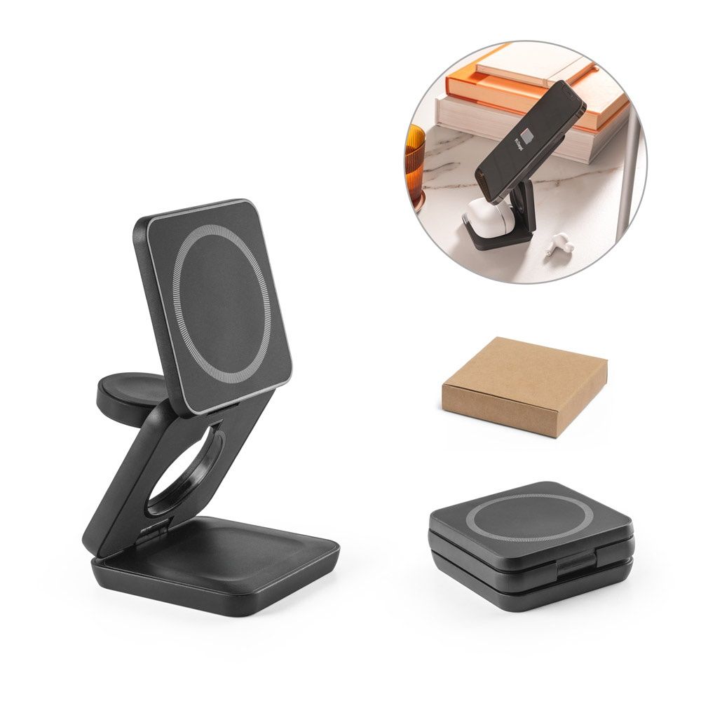 BROGLIE. Caricatore wireless magnetico superveloce 3-in-1 da 15W in ABS riciclato (100% rABS) - 97169