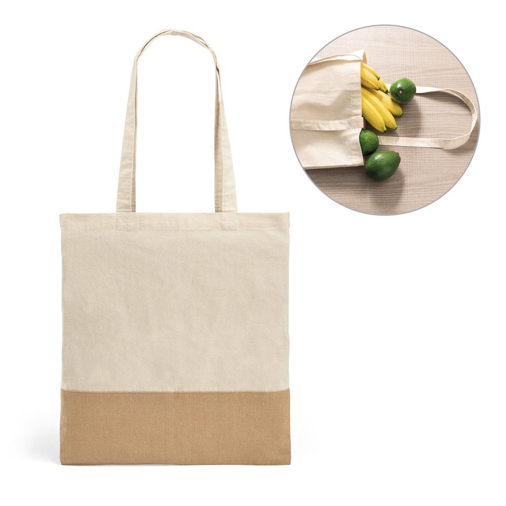 MERCAT. Borsa in cotone 100% (160 g/m²) con dettaglio in imitazione iuta - 92882