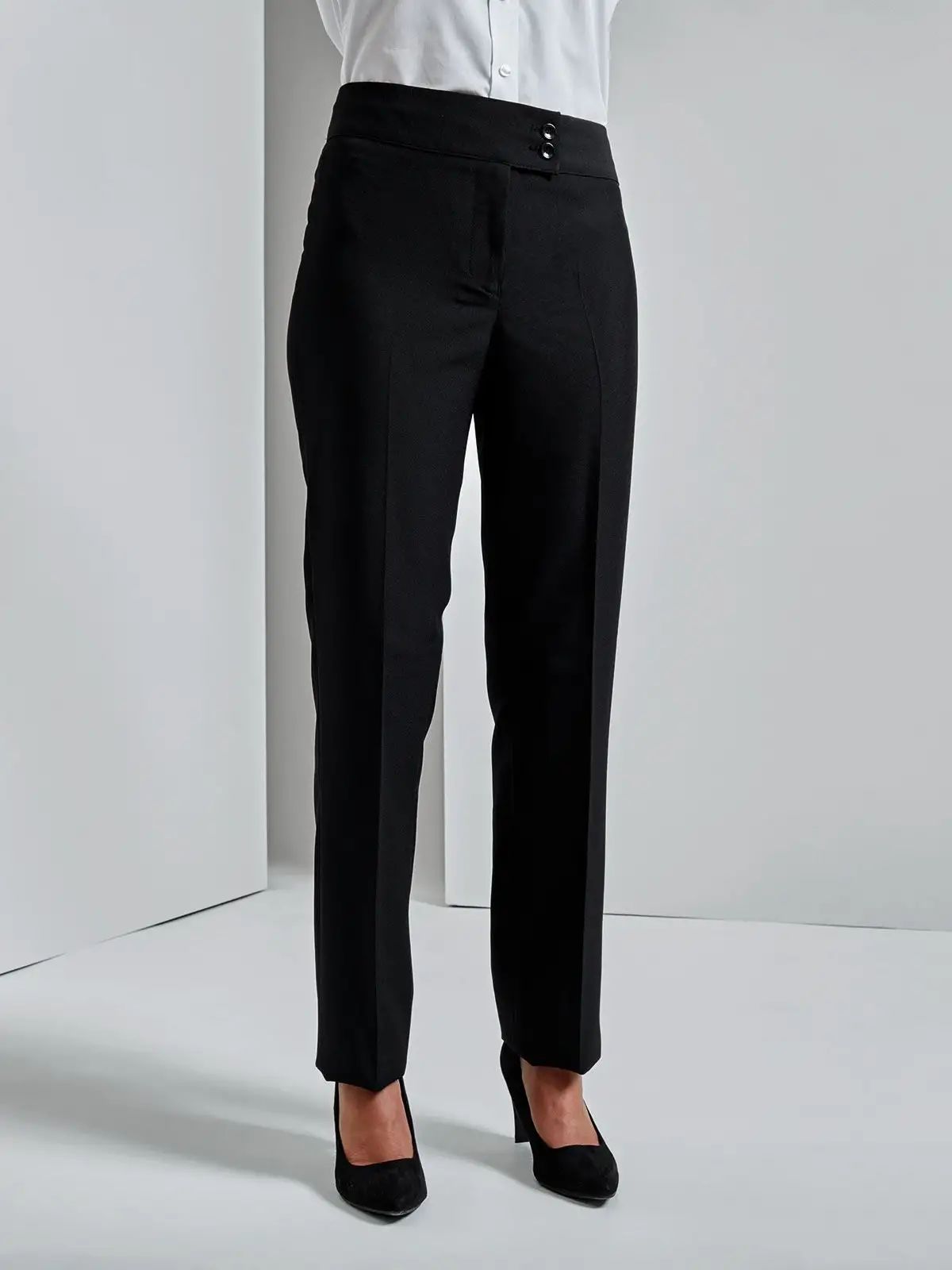 Pantaloni lunghi da donna a vita alta con 2 bottoni - Premier - PR536