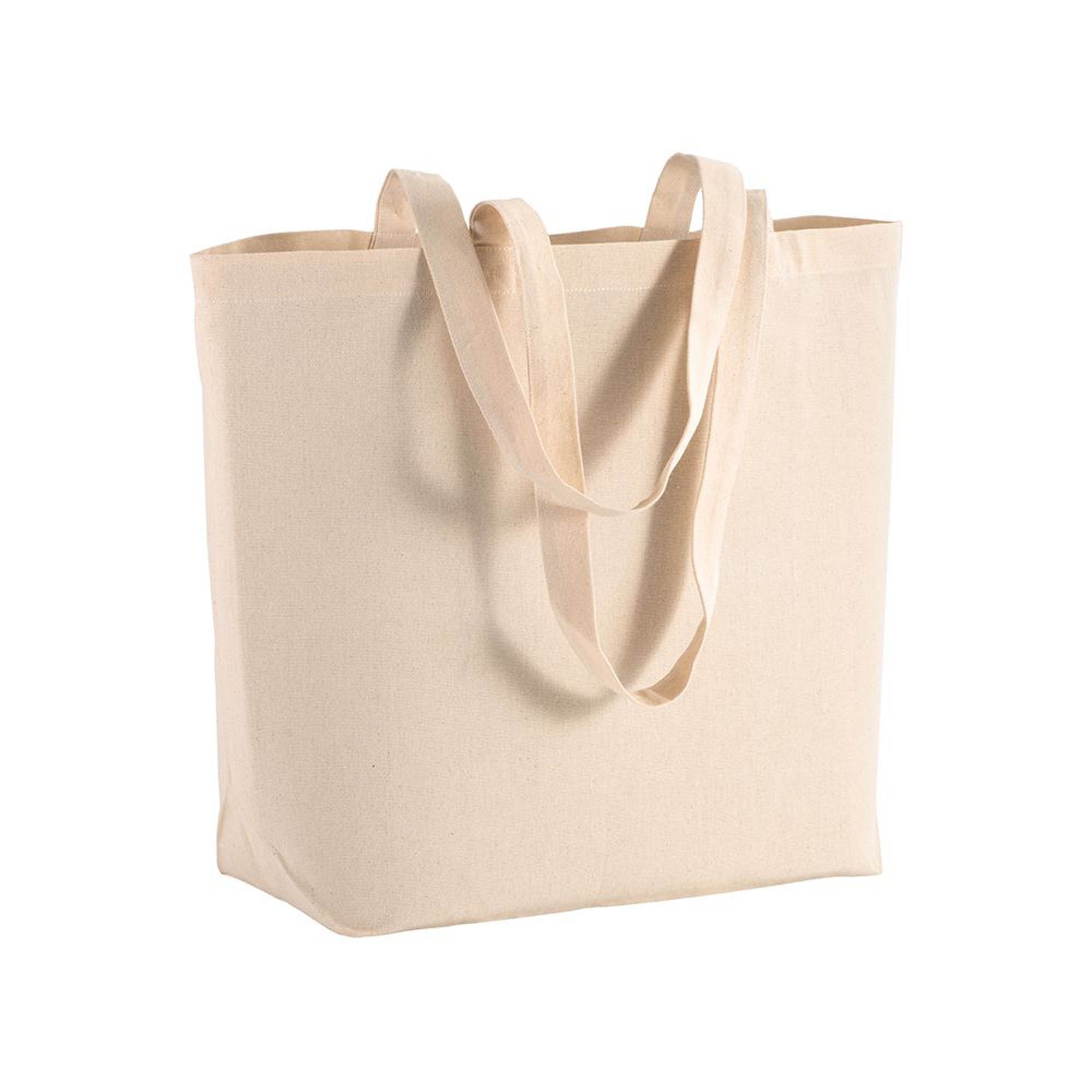 Shopper con soffietto alla base in cotone 135 g/m2, manici lunghi - 1810922