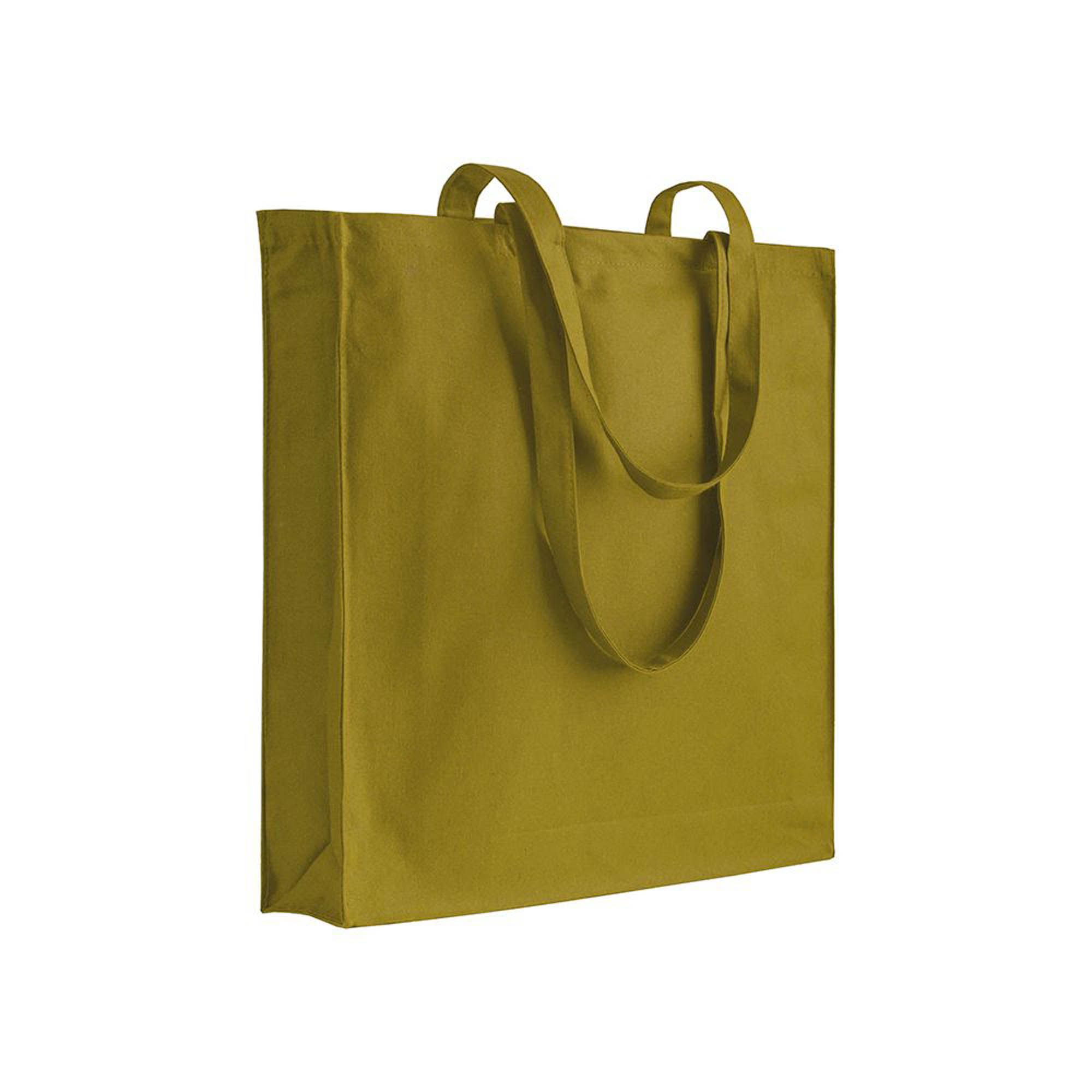 Shopper con soffietto in cotone 220 g/m2, manici lunghi - 07125