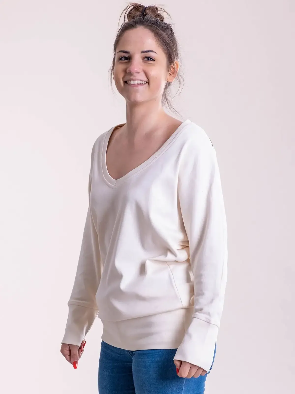 Felpa da donna Maxi in french terry con ampio scollo a v - Cotton & Art - CA01327