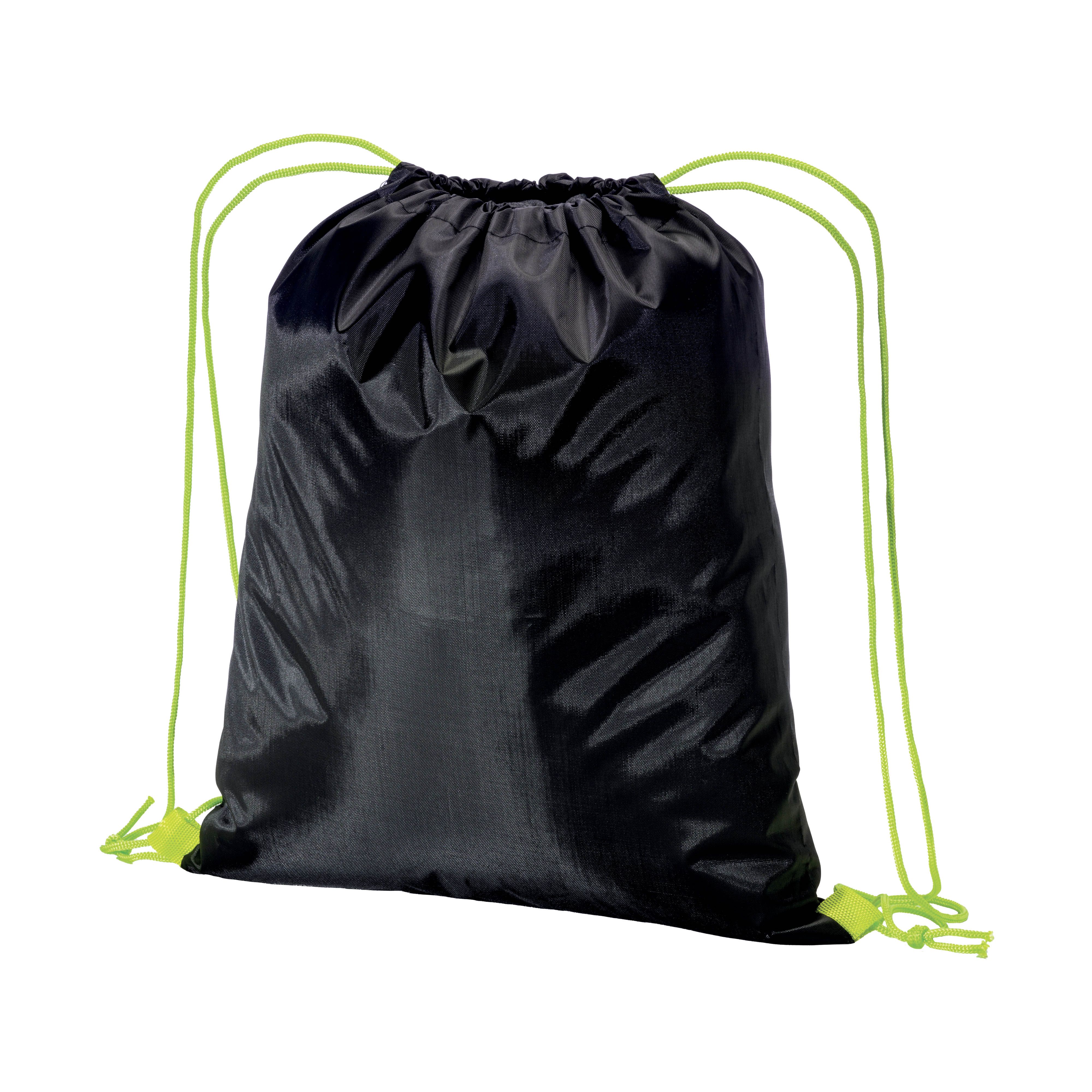 Zainetto nero in poliestere 210 T con chiusura a strozzo e cordini colorati - 24135