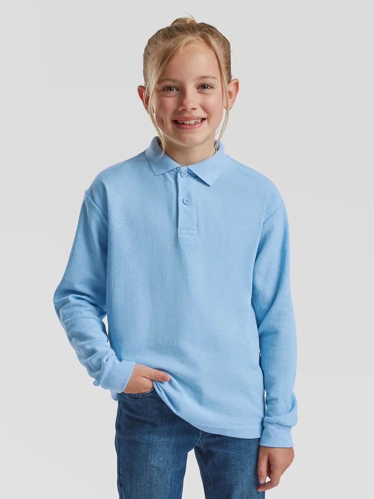 Polo da bambino a maniche lunghe e 2 bottoni tono su tono - Fruit Of The Loom - FR632010
