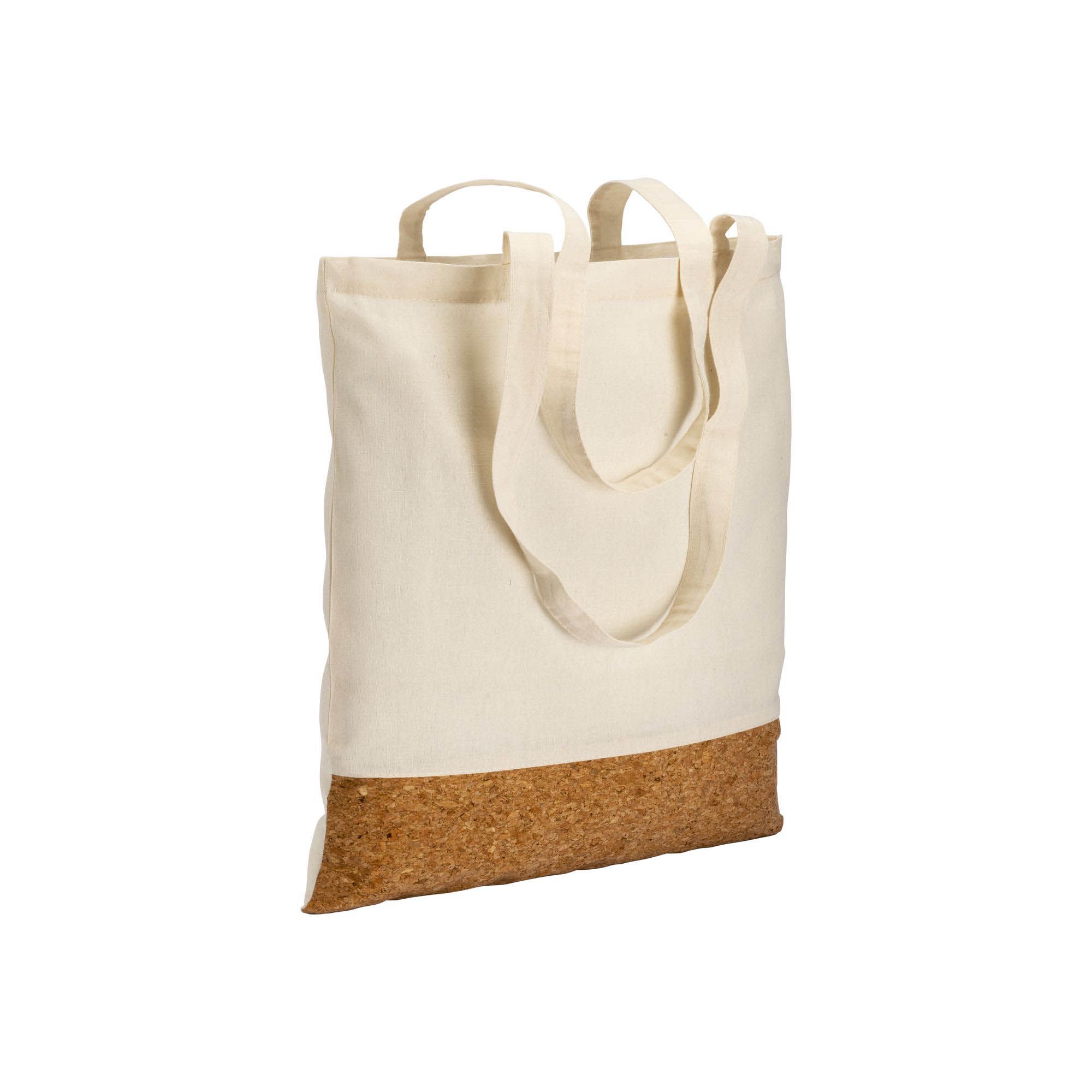Shopper in cotone 135 g/m2,   base in sughero, manici lunghi - 22122