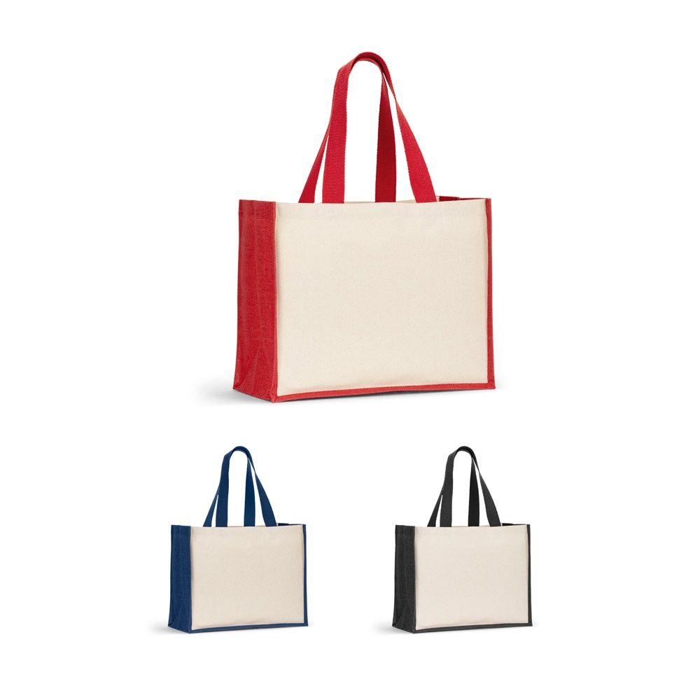 HELSINQUE COLOUR. Borsa in tela (320 g/m²), con fondo e fianchi in iuta laminata (350 g/m²) colorata - 92577