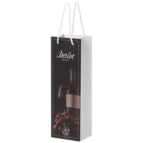 Sacchetto in carta integra da 170 g/m2 per bottiglia di vino realizzato a mano con manici in cordino di plastica - 12 x 9 x 37 cm - 1ZB007
