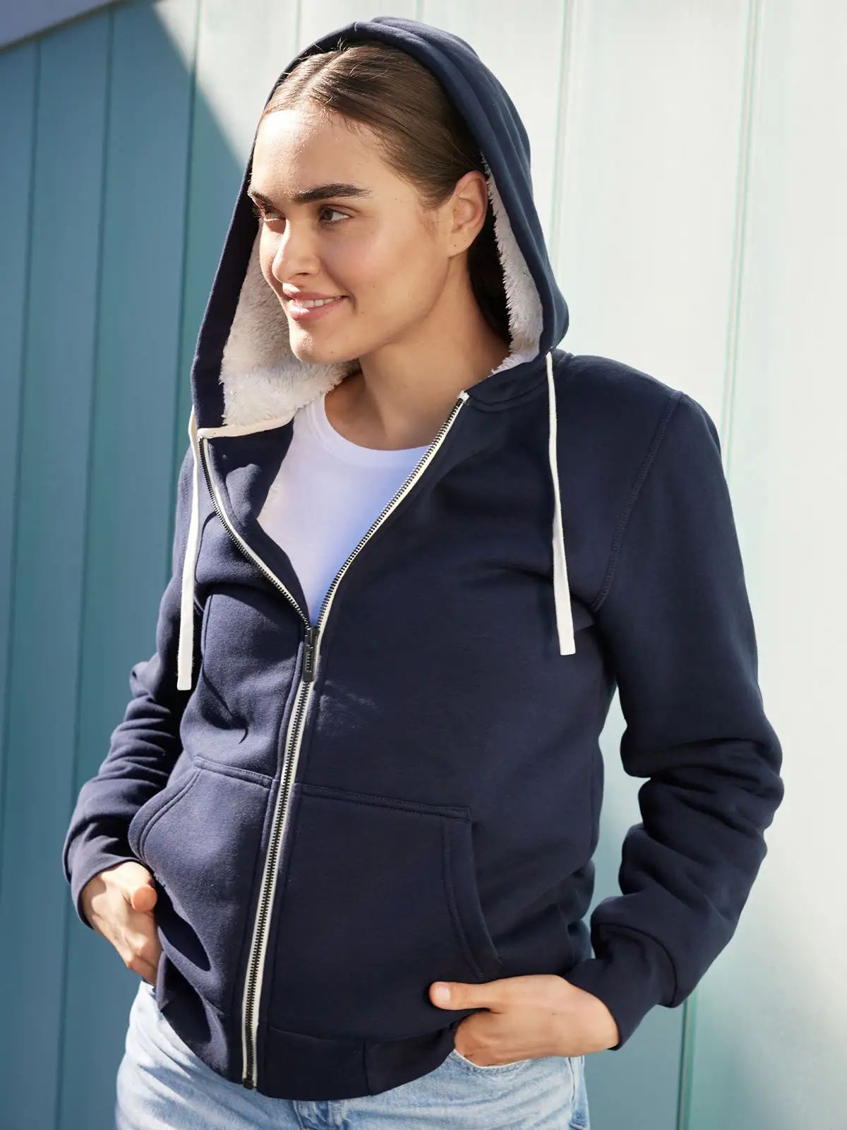 Felpa da donna con zip e cappuccio in cotone organico e poliestere - James & Nicholson - JN1319