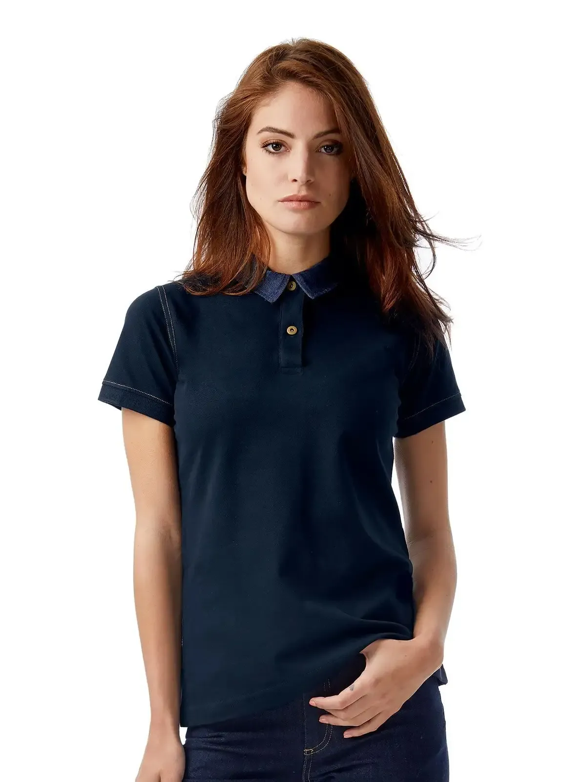 Polo da donna a maniche corte e colletto in denim - B&C - BCPWD31