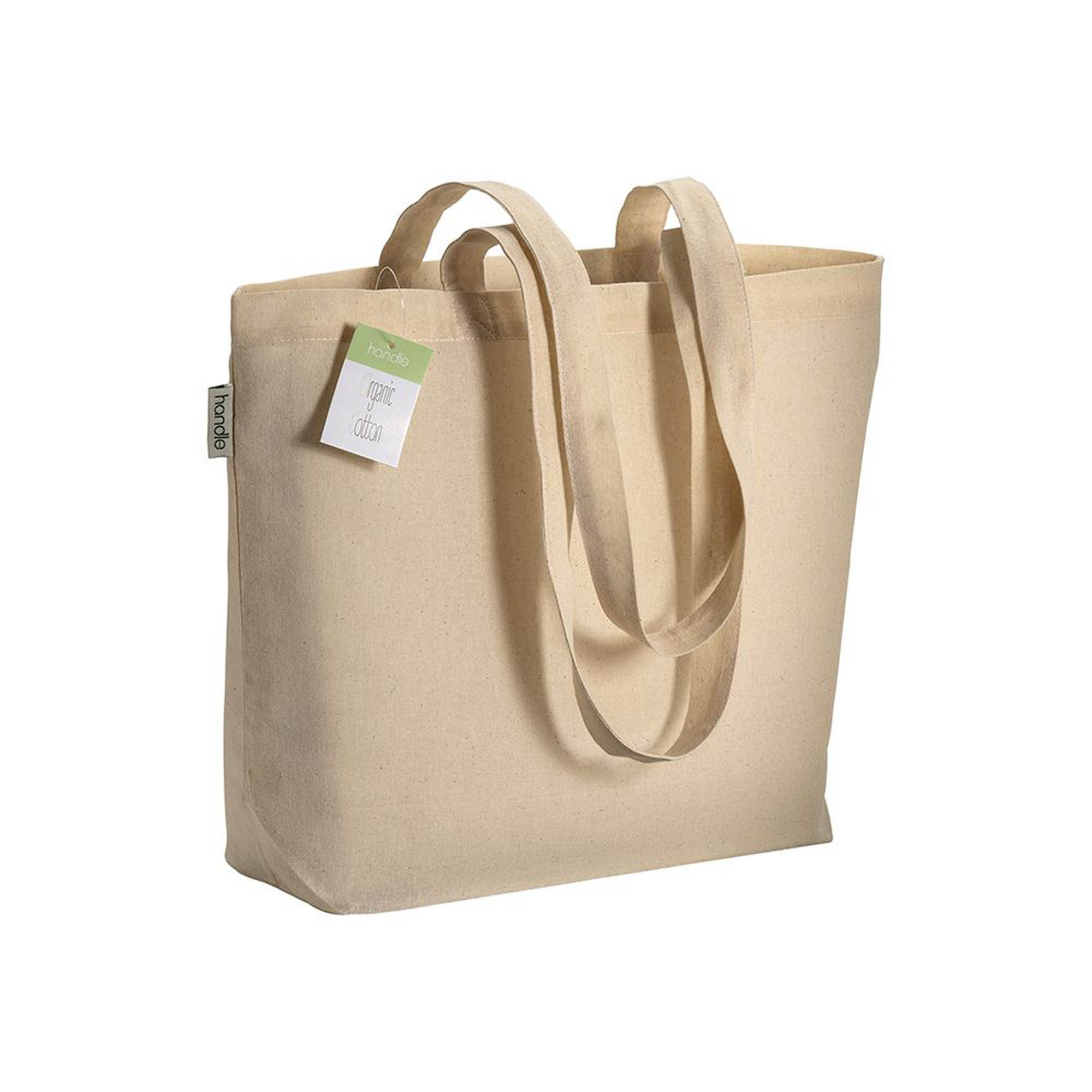 Shopper in cotone organico con manici lunghi e soffietto alla base - 20108