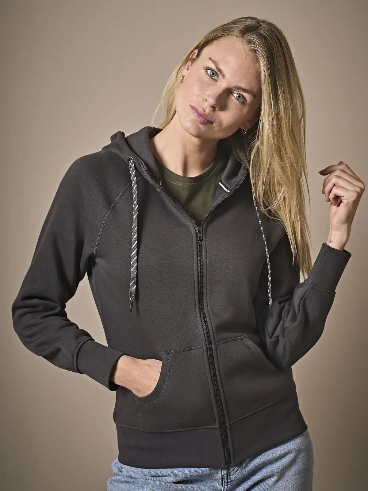 Felpa da donna con zip intera e cappuccio con cordoncino - Tee Jays - TJ5436