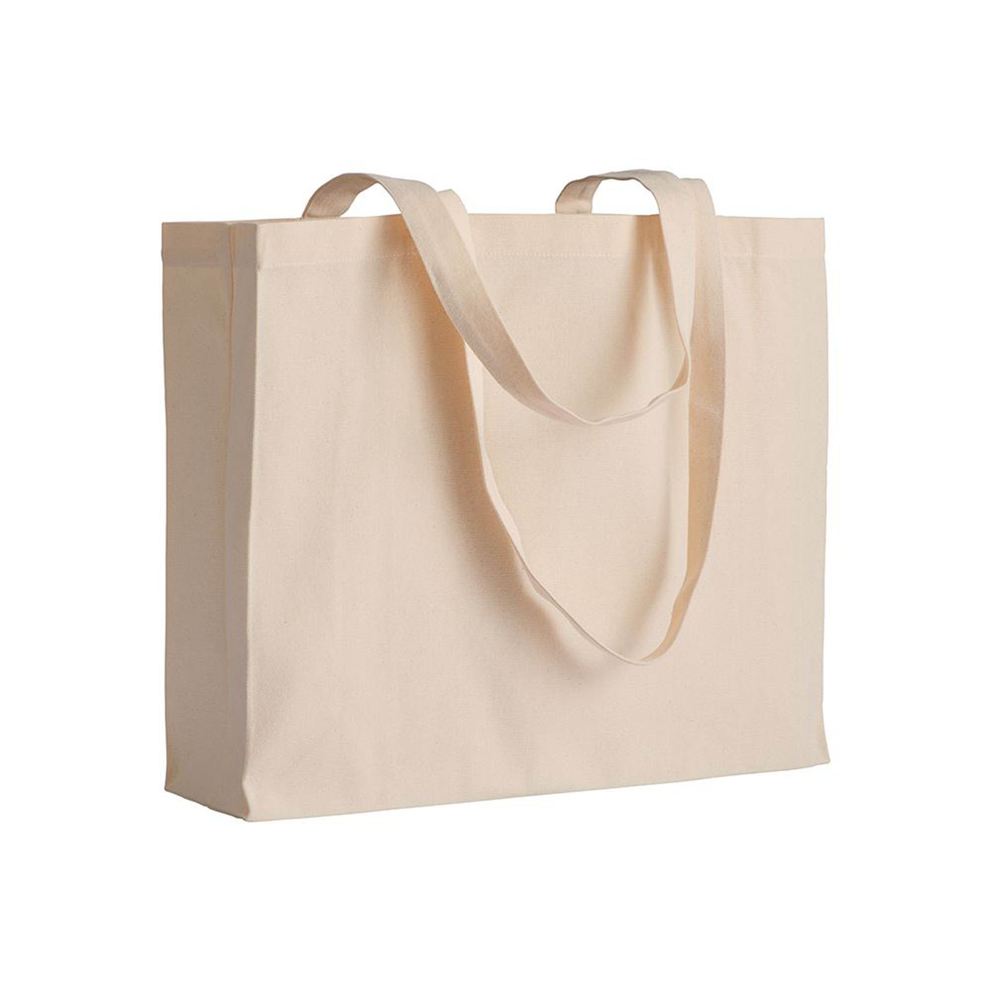 Shopper con soffietto in cotone 200 g/m2, manici lunghi - 1711222