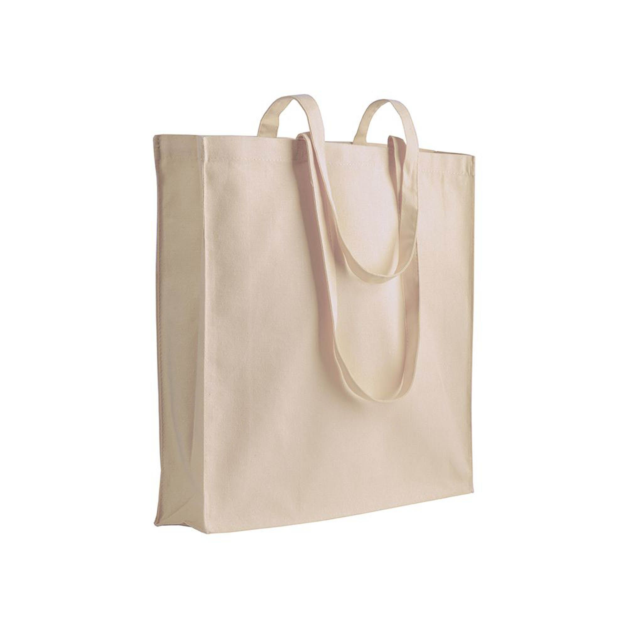 Shopper in Canvas, manici lunghi e soffietto, colore Naturale - 0710722