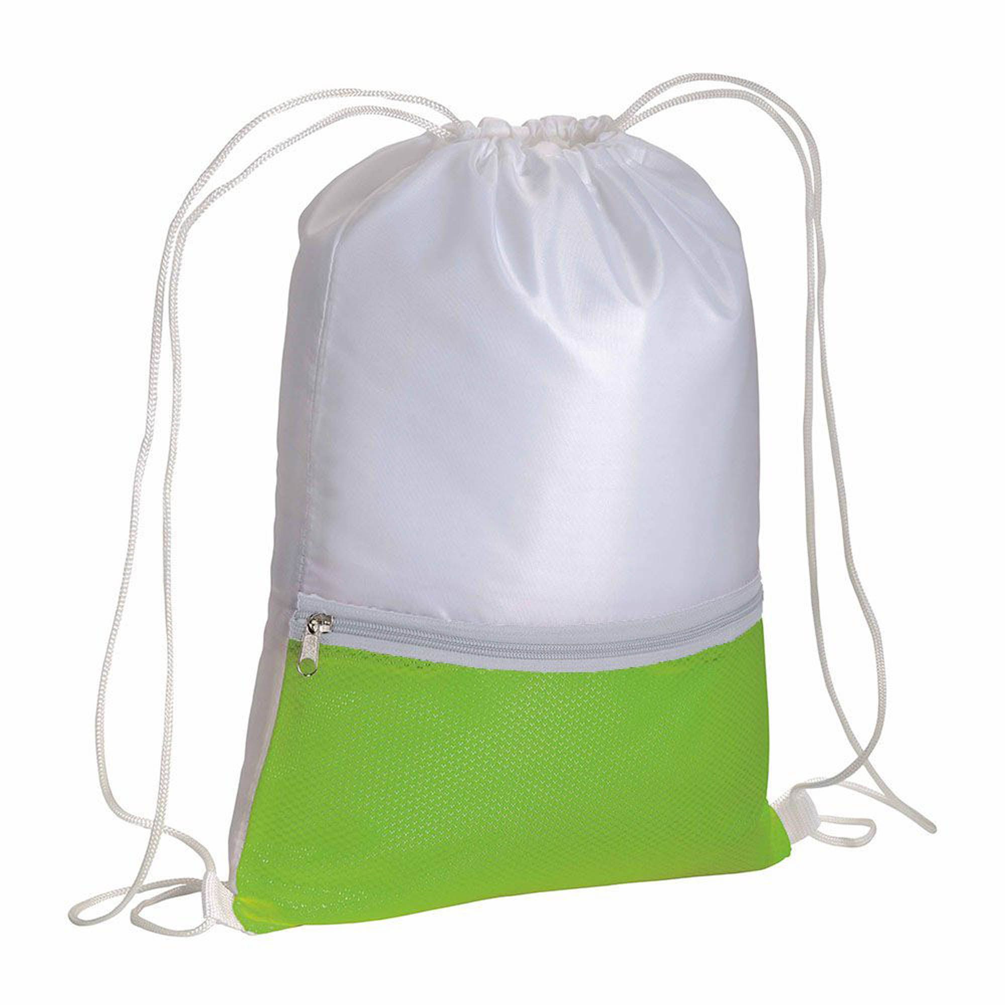 Zainetto in poliestere 210T con tasca zip colorata e chiusura a strozzo - 17141