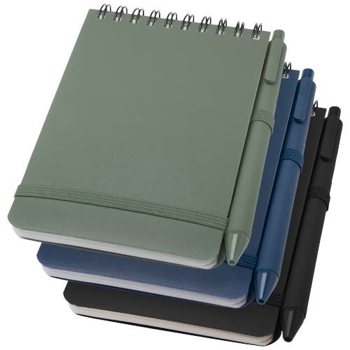 Blocco note formato A6 con copertina rigida in plastica recuperata in prossimità degli oceani e penna a sfera Thalaasa (inchiostro nero) - 107902