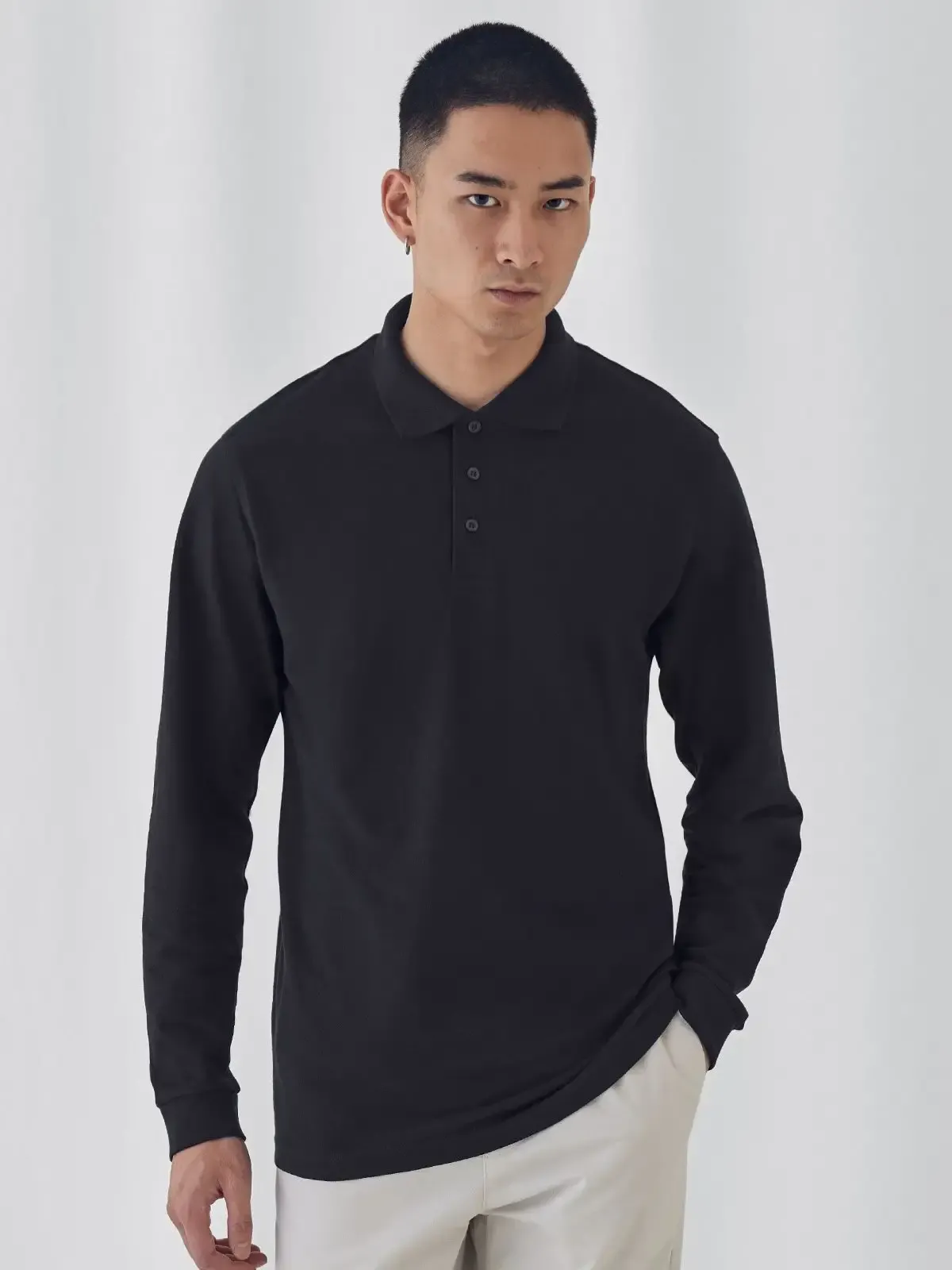 Polo a maniche lunghe con 3 bottoni tono su tono - B&C - BCPU414