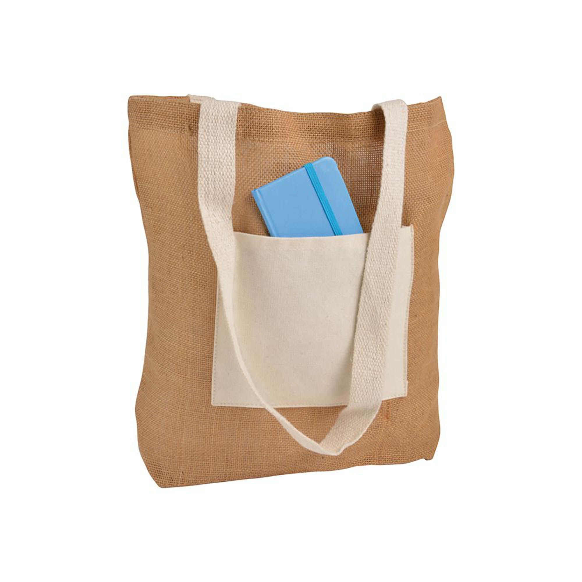 Shopper con soffietto alla base in Juta con manici e tasca esterna (18 x 15 cm) in cotone - 09148