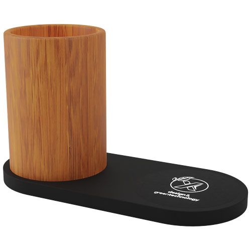 Stazione di ricarica wireless da 10 W con logo luminoso e portamatite in bambù SCX.design W17