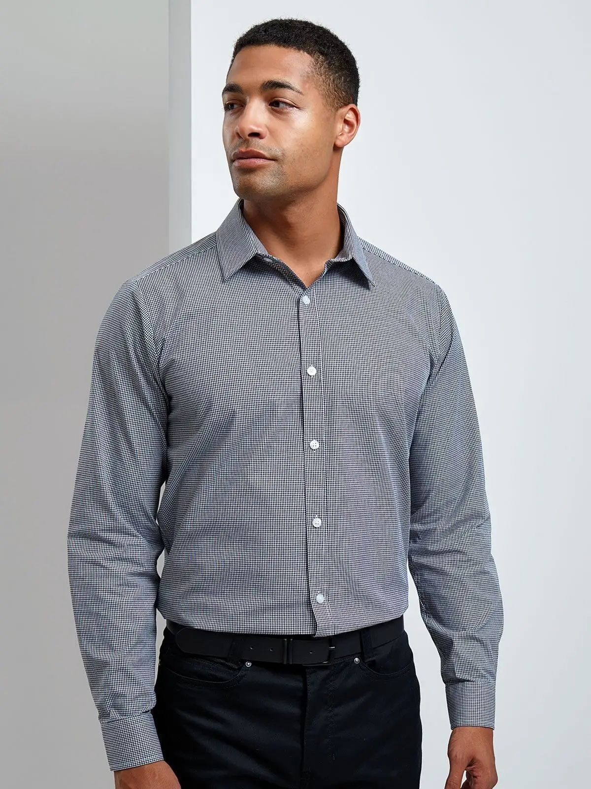 Men's Long Sleeve Microcheck Gingham Shirt - Premier