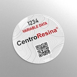 Pegatinas gota de resina con datos variables