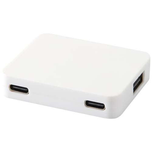Hub USB a 4 porte con uscita USB-A e Tipo-C e doppio ingresso in plastica riciclata Gaia