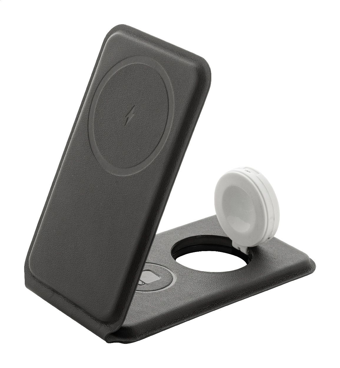 LuxCharge Stand. Caricatore wireless in RPU con supporto per cellulare