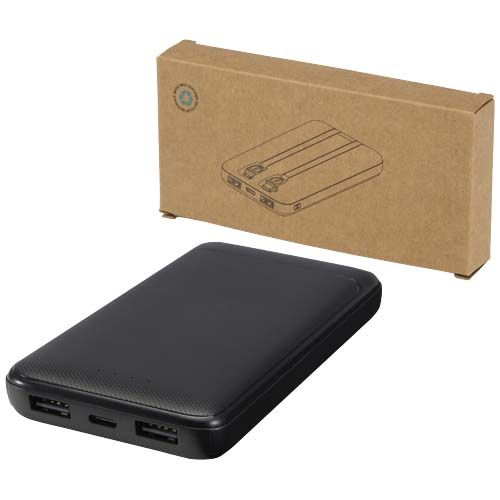 Power bank da 10.000 mAh e 10 W in plastica riciclata con 2 cavi integrati Adhil