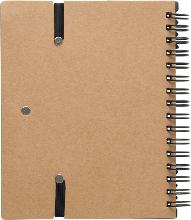 Taccuino in carta riciclata, memo stick adesivi, penna a sfera Angela