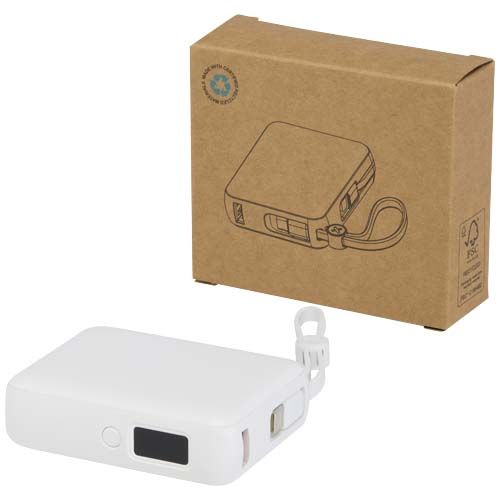 Power bank per tablet da 10.000 mAh e 35 W con cavo Tipo-C integrato in plastica riciclata Acrux