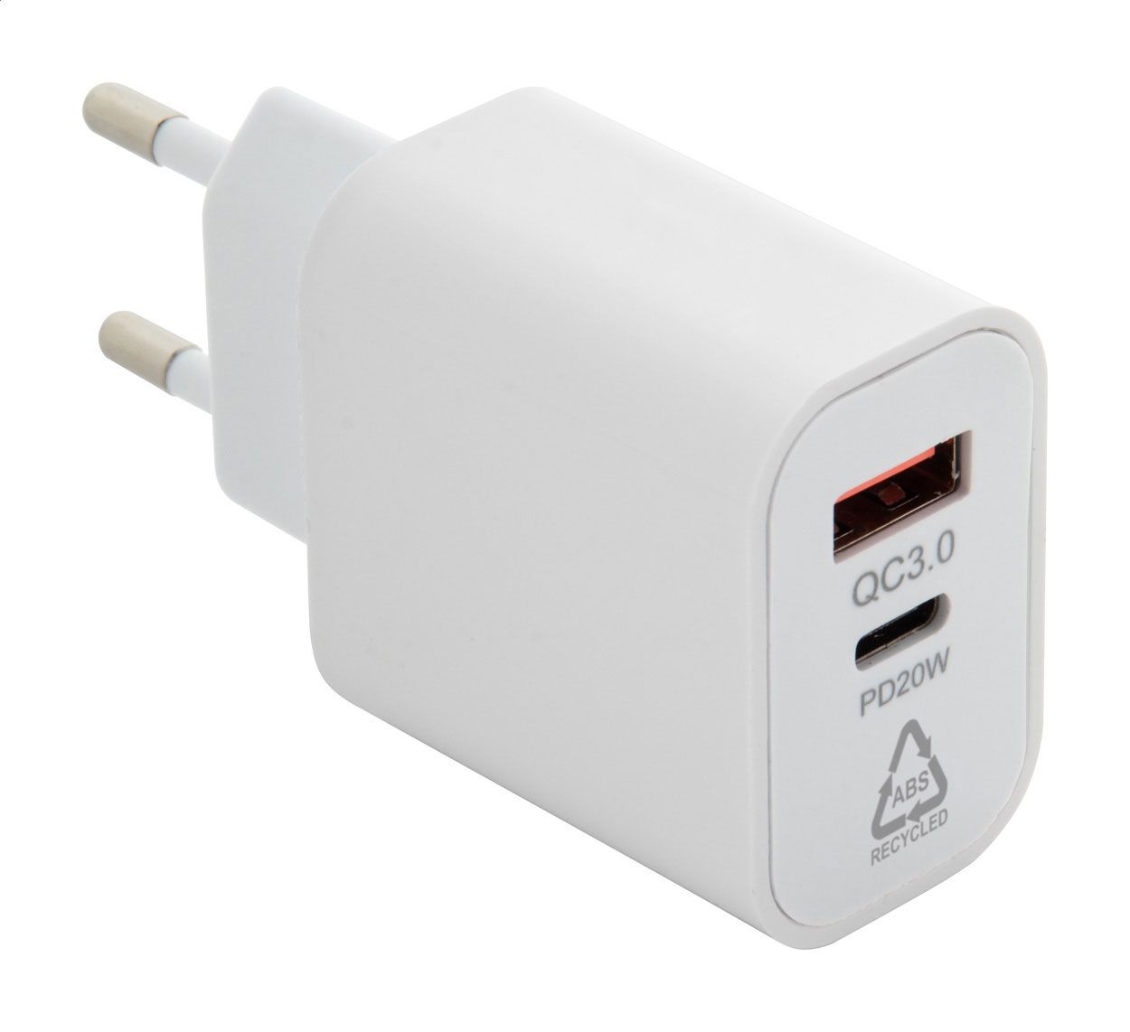 Recharge. Caricabatterie USB da parete in ABS riciclato (RABS)