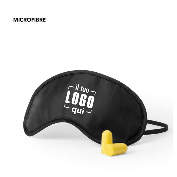 Set Viaggio Maschera e Tappi Microfibra 19x9 Personalizzato per Agenzie Viaggio