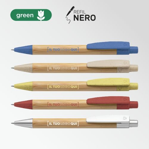 Penna a sfera in bamboo con minuterie in paglia di frumento | Personalizzata