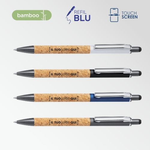 Penna touch sughero e alluminio con meccanismo a pulsante | Personalizzata