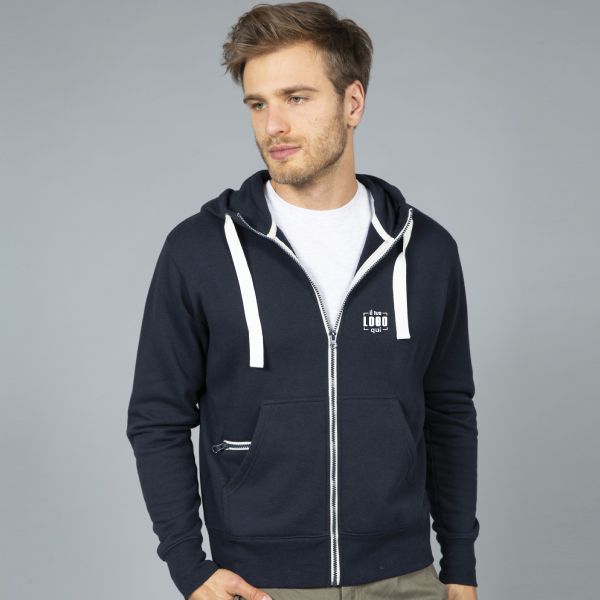 Felpa Uomo Zip Lunga in Mix Cotone, Cappuccio Foderato e Dettagli a Contrasto Personalizzata-NEVADA